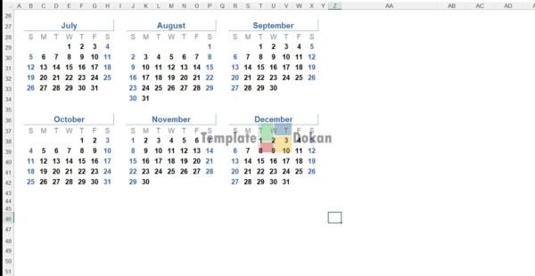 Yearly Calendar Potrait Light Theme